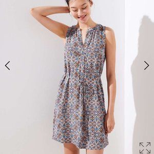LOFT - Medallion Split Neck Tie Waist Dress - XS
